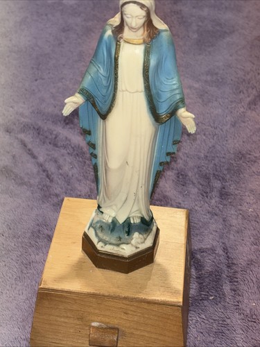 Vintage 1950's 10" Virgin Mary Statue Music Trinket Box No Night Light - Picture 6 of 11