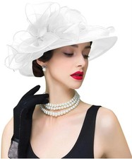 Organza Fascinator Hat Women s Wide Brim Church Bridal Tea Party Wedding Hat ...