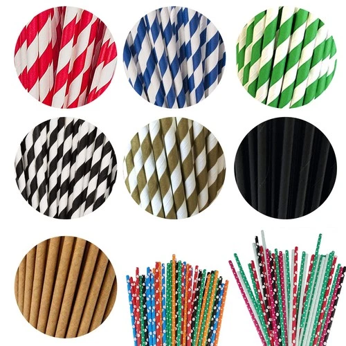 25-1000pcs Retro Stripe Paper Drinking Straws Wedding Christmas Birthday Party