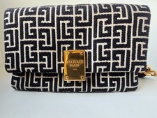 Borsa Balmain 1945 Mini Monogram Catena Tracolla Jaquard Avorio/Nero