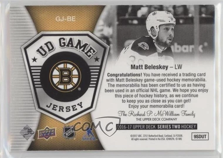 2016-17 Upper Deck UD Game Jersey Matt Beleskey #GJ-BE - Image 2 of 2