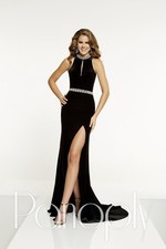 Black Velvet Gown. Panoply Sze 6. Style 14860. Low Back . Thigh High Slit. Nwt 