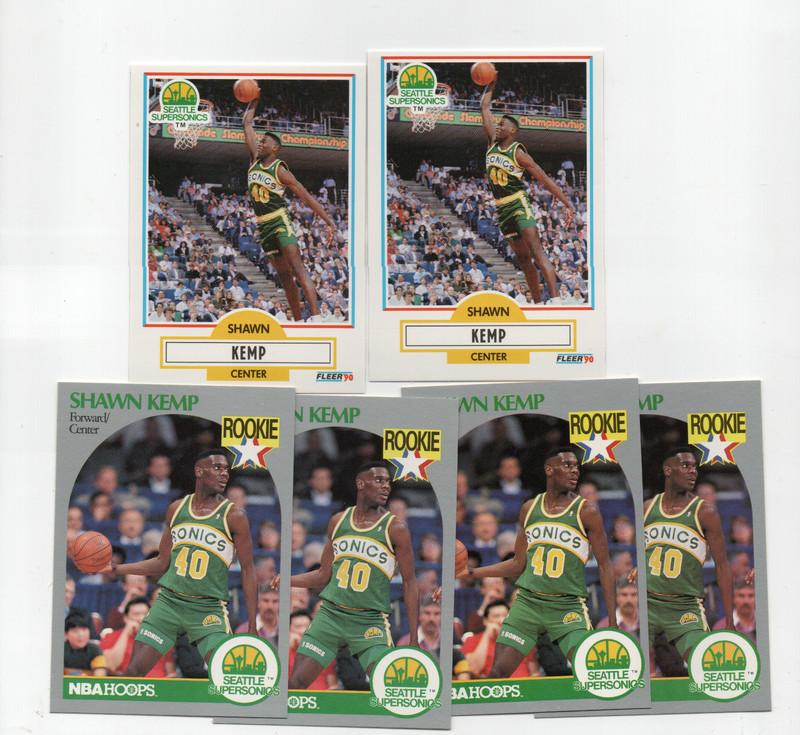 SHAWN KEMP SUPERSONICS 1990-91 NBA HOOPS FLEER 6X ROOKIE LOT PACK FRESH