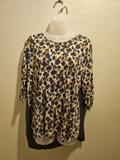 Tan Navy Cheetah Leopard Print 3/4 Sleeve Shirt size L