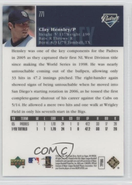 2006 Upper Deck Special F/X Clay Hensley #771 - Image 2 of 2