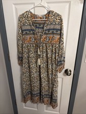 R.Vivimos Women's Floral Print V-Neck Midi Dress Size M Long Sleeve Bohemian
