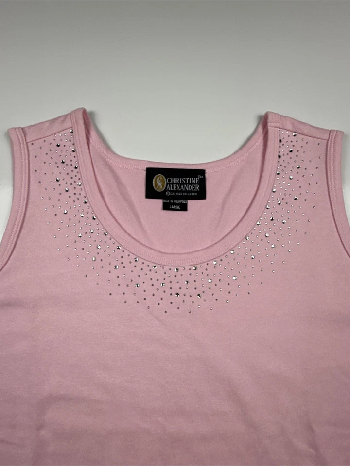 Camiseta sin mangas Christine Alexander vintage talla grande rosa claro adornada con cristal Foto 4 de 4