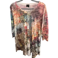 Inoah Womens Asymmetrical Abstract Top Size S Art to Wear Oversized Lightweight