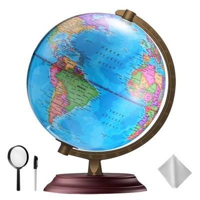 Illuminated World Globe for Kids & Adults All Ages with Wooden Stand 7 in 1- ...
