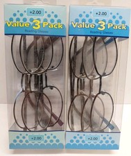 6- Pairs 2-Packs Foster Grant Reading Glasses 2.00 3-Different Colors NEW