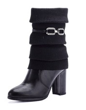 Damen Stiefeletten Strick Stiefel High Heels Absatz Schnalle Stulpe ST570 Neu