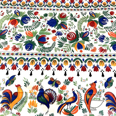 Vingate Bouchara Tablecloth French Hens Tulips Rare Gorgeous Color Cotton 68X92