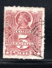 CILE classico Colon 5c roulette timbro cerchi muti barre timbro postale #NUS18