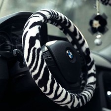 Fluffy Zebra Plush Steering Wheel Cover For Womengirlsladies Soft Fur