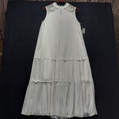 New Grace & Karma Women's Lace Neck Maxi Dress Medium White Lightweight 3-Tiers