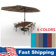 15ft Large Patio Umbrella w/ Base Double-Sided Market Umbrella Outside Backyard