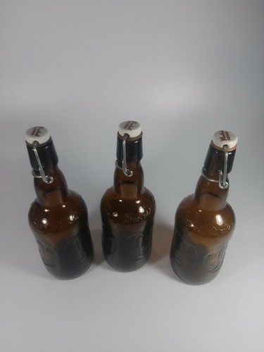 OLD GROLSCH "GEORGIA" PORCELAIN STOPPER BROWN BEER BOTTLES 16OZ Set Of 3 Vintage - 第 5/24 張圖片