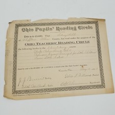 Ohio Pupil's  Reading Circle Certificate by OH State Teacher's Association 1905