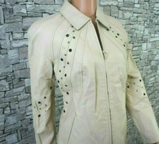 PAMELA MCCOY COOLE DAMEN ECHT LEDER FEST JACKE ZIPP NIETEN IVORY 36 NP 320 USD