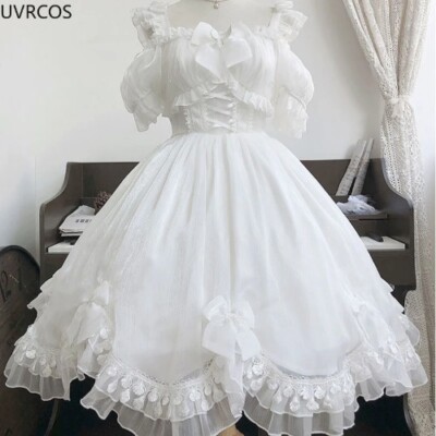 Gothic Lolita Dress Black White Backless Fairy Dresses Girly Sweet Cosplay Mini