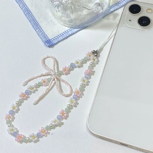 Cute Bow Beaded Phone Lanyard Simple Kawaii Earphones Case Backpack Decoration - Zdjęcie 3 z 5