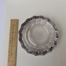 Vintage Heavy 5 Inch Diameter US American Eagle Seal 1887 Glass Ashtray