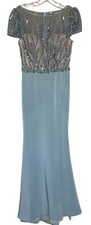 Mac Duggal Gown Dress Size 2 Embellished Beaded Cap Sleeves Sea Mist 79298