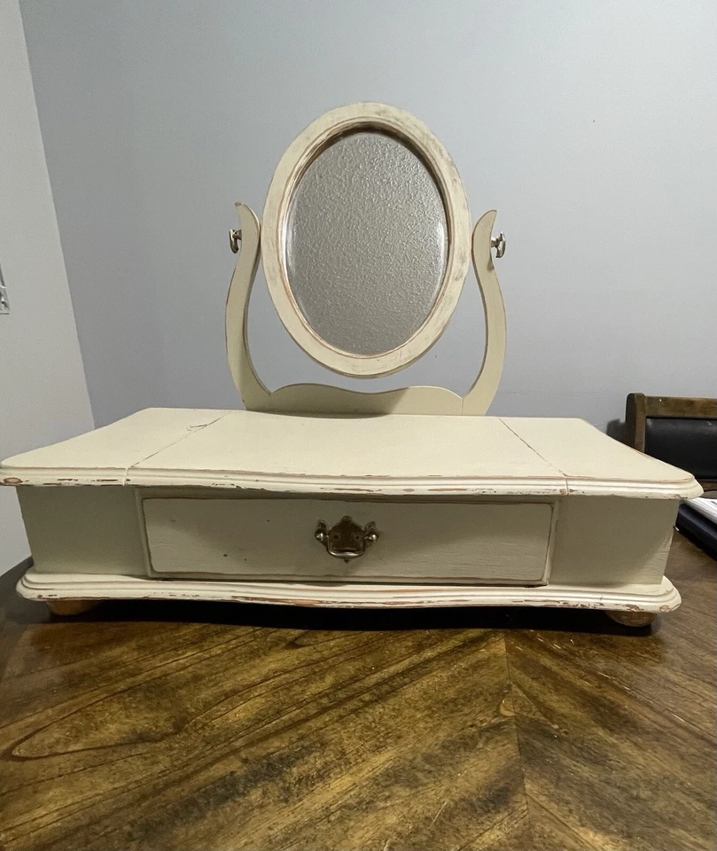 Espejo de afeitar de madera antiguo del siglo XIX tocador de mesa pequeño tamaño portátil Foto 2 de 2