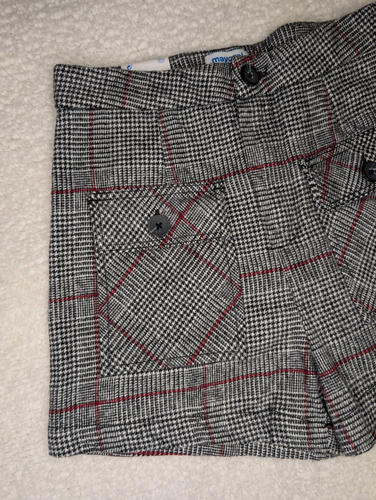 MAYORAL Black White Plaid Checkered Dressy Shorts Girls 8 Adjustable Waist NWT - Picture 3 of 9