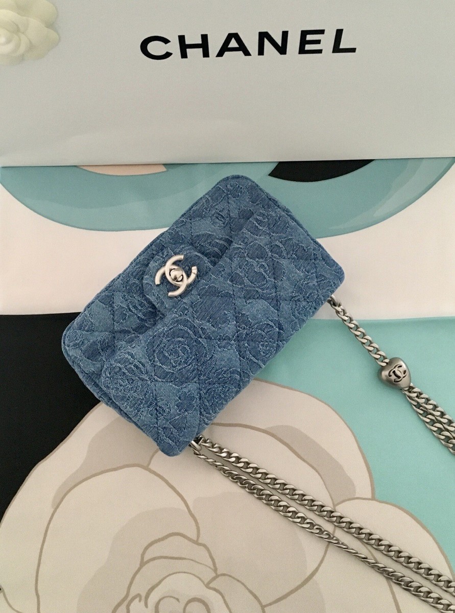NWT CHANEL Sweetheart Crush Blue Camellia Denim Silver-Tone Metal - Main Image