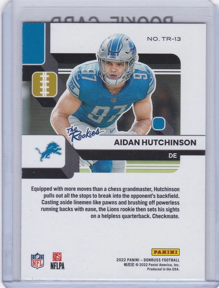 AIDAN HUTCHINSON ROOKIE CARD 2022 Donruss The Rookies Football LIONS WOLVERINES - Image 2 of 2
