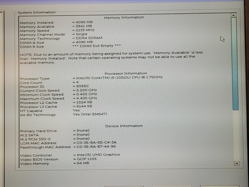Dell LATITUDE 5510 15" i5-10310U VPro @ 1.70GHz 4GB RAM No OS No HDD BIOS Boot - Picture 18 of 18