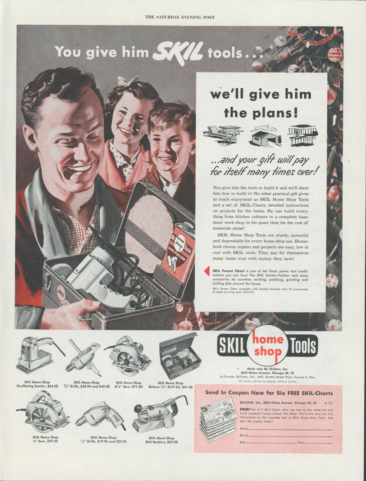1951 Skil Home Shop Tools Christmas Tree Father Gift Vintage Print Ad SP5