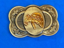 Gold Tone Figural Horse Head Through Horse Shoe On Gold Color Belt Buckle