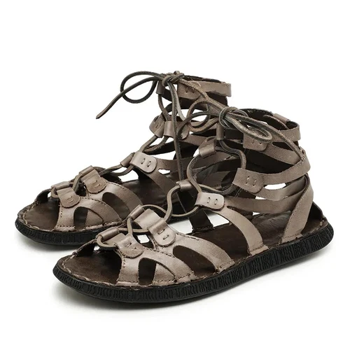 Sandalias romanas de cuero real con tiras de gladiador punta abierta para hombre Zapatos - Imagen 7 de 12