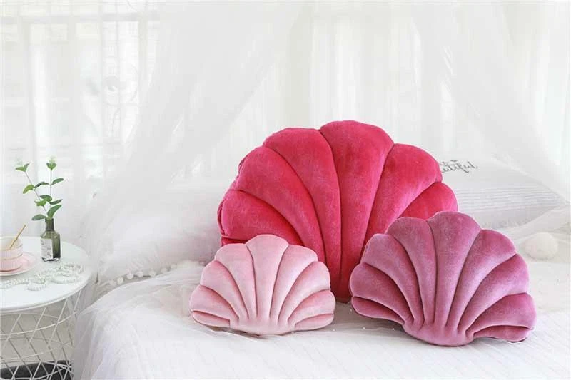 Velvet Plush Sea Shell Stuffed Pillow Throw Girl Cute Mermaid Clam Soft Cushion - Image 4 of 4