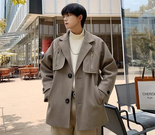 Men's Winter Lapel Long sleeve Loose Warm Zipper Fashion Wool Coats Overcoats - Bild 5 von 21