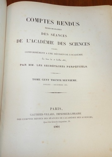 COMPTES RENDUS 1904 ACADEMIE DES SCIENCES, Darboux, Lebesgue, Langevin Etc - Picture 2 of 24