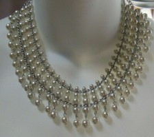 Silver-tone Faux Pearl Collar Necklace
