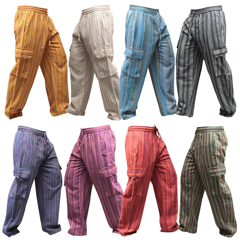 Trousers Drawstring Waist Pants Versatile Men's Striped Wide Leg