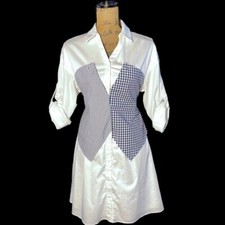 Vero Moda Shirt Dress XS White Navy Blue Plaid Corset Vest Hi Low Harajuko Work