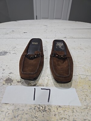 Stuart Weitzman Bedrock Brown Suede Square Toe Jewel Mules Sz 8 N