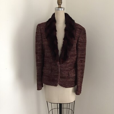 Sui Anna Sui Metallic Wool Blend Faux Fur Blazer Jacket Size 44