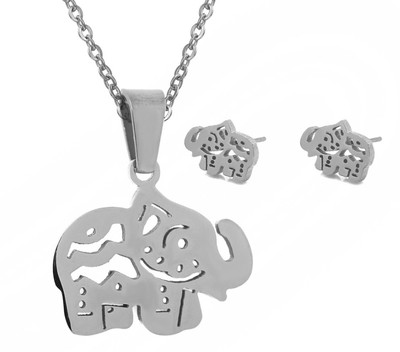 SUPER Adorable *Elephant* Stainless Steel Silver Jewelry Set: Earrings+Necklace