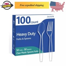 Disposable Plastic Silverware, Heavy Duty Plastic Forks and Spoons Set Clear