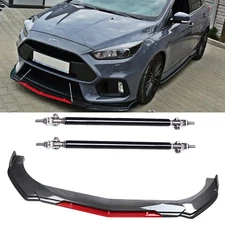 Front Bumper Lip Splitter Spoiler + Strut Rods Carbon Fiber For Ford Focus