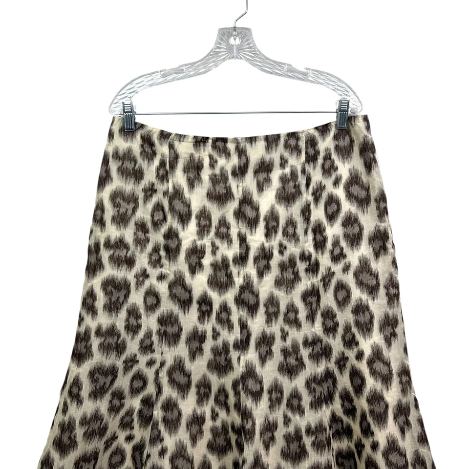 Talbots Womens Silk Linen Blend Midi Skirt Animal Print Lined Cream Brown Sz 14 - Image 2 of 4