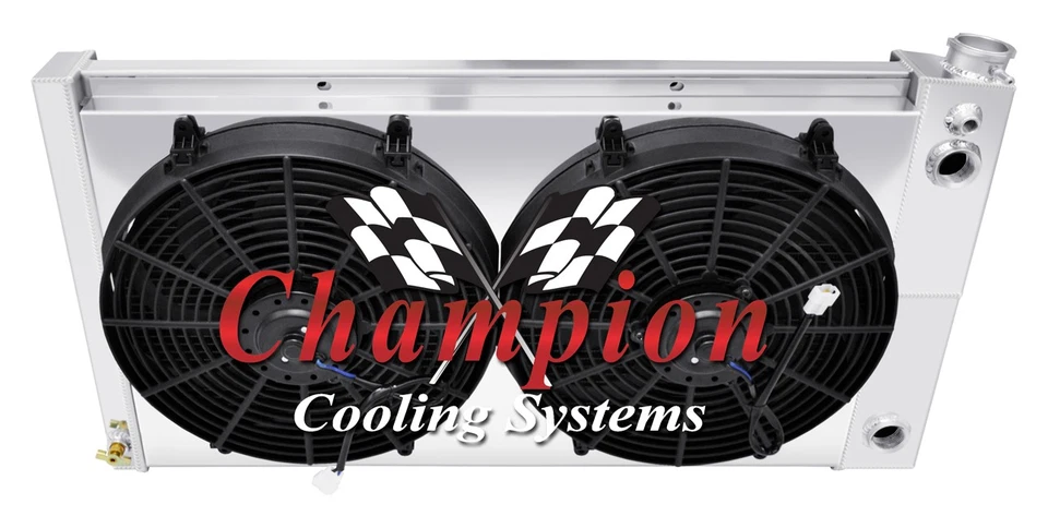 KR Champion 3 filas radiador 28", 14" ventiladores, cubierta, 1.5, 1.75-1967-1972 GMC Jimmy LS Foto 3 de 4