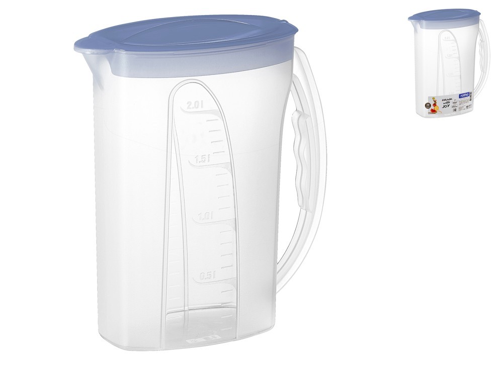 Transparent Plastic Pitcher With Blue Lid 2L. BPA FREE.