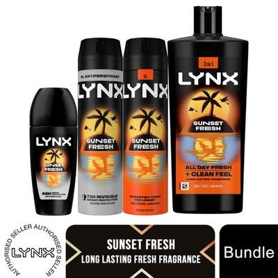 Lynx Sunset Fresh Bundle Spray, Anti-Transpirant Aerosol, Body Wash & Roll On